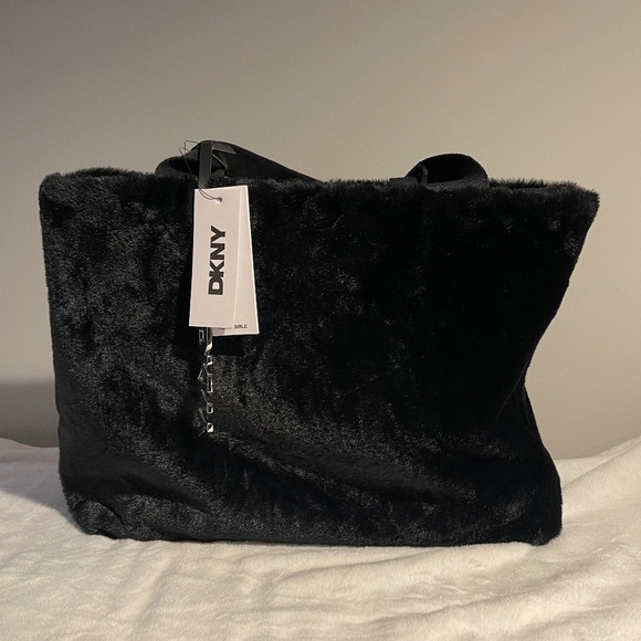 DKNY Roni Faux Fur Reversible East West Tote - Black - NWT - Picture 3 of 7